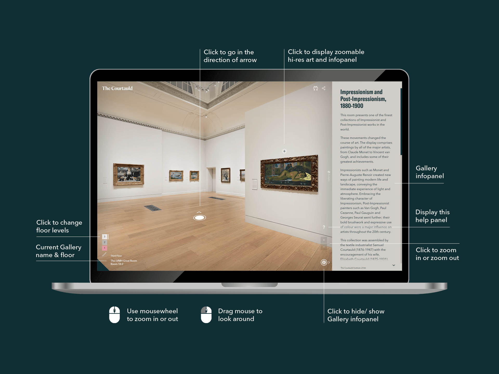 Courtauld Permanent Galleries Virtual tour UI on Desktop